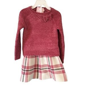 Tommy Bahama Girl's Burgundy Sweater & Pink / Gray Plaid Skirt Set Size 2T NWT